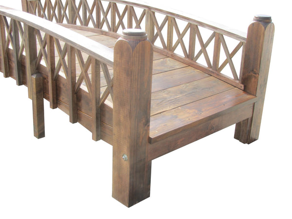 Swan Garden Bridge Medium Cross Halving Lattice Rails Commercial Grade 12 ft. - SamsGazebos Handcrafted Garden Structures