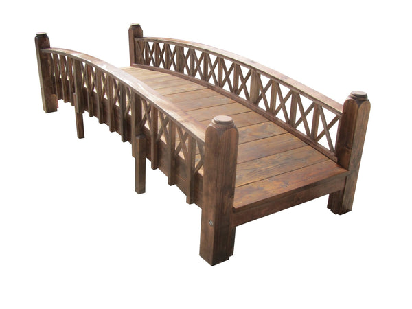 Swan Garden Bridge Medium Cross Halving Lattice Rails Commercial Grade 12 ft. - SamsGazebos Handcrafted Garden Structures