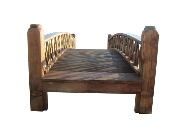 Swan Garden Bridge Medium Cross Halving Lattice Rails Commercial Grade 12 ft. - SamsGazebos Handcrafted Garden Structures