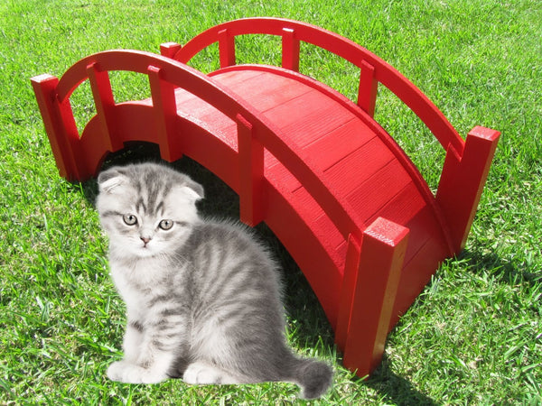 Miniature Japanese Wooden Garden Bridge 25 In. Red - SamsGazebos Handcrafted Garden Structures
