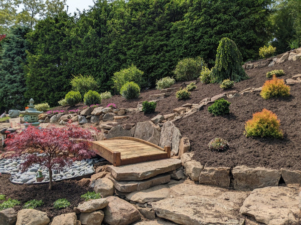 Japanese Zen Wood Garden Bridge 6 ft. - SamsGazebos Handcrafted Garden Structures