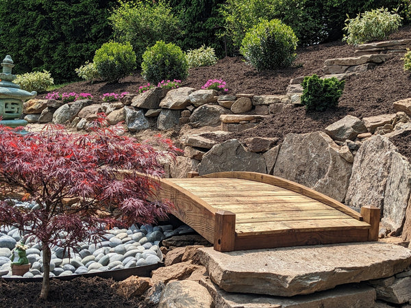 Japanese Zen Wood Garden Bridge 6 ft. - SamsGazebos Handcrafted Garden Structures