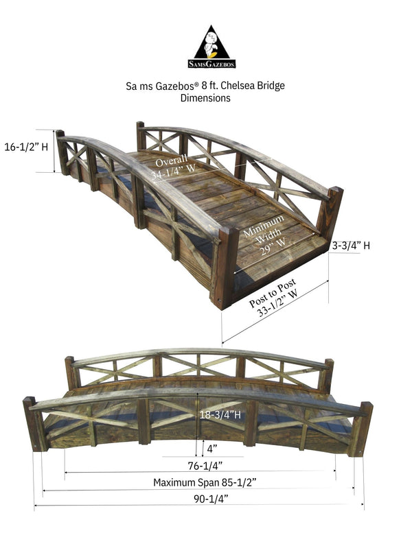 Chelsea Wood Garden Bridge 8 ft. - SamsGazebos Handcrafted Garden Structures