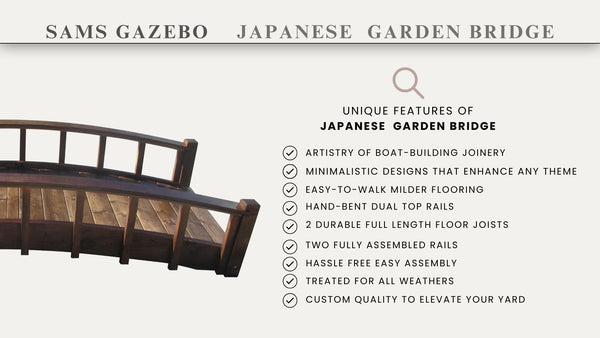 Japanese Wood Garden Bridge 8 ft. - SamsGazebos Handcrafted Garden Structures