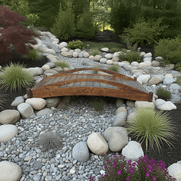 Basho Garden Bridge 8 ft. x 4 ft. 400 lb. Load Capacity (CLEARANCE Floor Model) - SamsGazebos Handcrafted Garden Structures