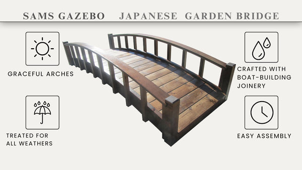 Japanese Wood Garden Bridge 8 ft. - SamsGazebos Handcrafted Garden Structures