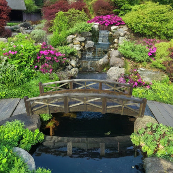 Chelsea Wood Garden Bridge 8 ft. - SamsGazebos Handcrafted Garden Structures