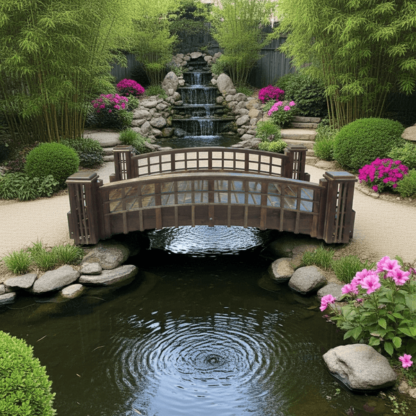 Garden Bridge with Cross Halving Grid Lattice and 4 Trellis Posts 7 ft. x 4 ft. 400 lb. Load Capacity - SamsGazebos Handcrafted Garden Structures