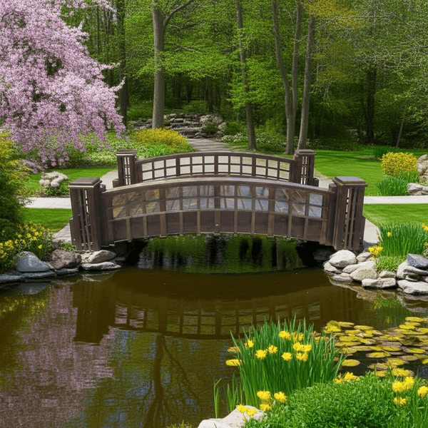 Garden Bridge with Cross Halving Grid Lattice and 4 Trellis Posts 7 ft. x 4 ft. 400 lb. Load Capacity - SamsGazebos Handcrafted Garden Structures