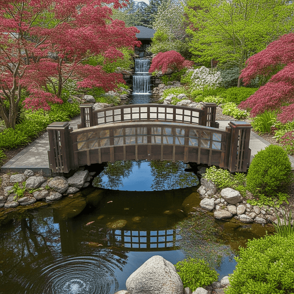 Garden Bridge with Cross Halving Grid Lattice and 4 Trellis Posts 7 ft. x 4 ft. 400 lb. Load Capacity - SamsGazebos Handcrafted Garden Structures