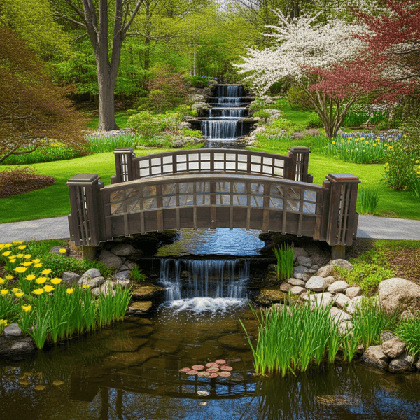 Garden Bridge with Cross Halving Grid Lattice and 4 Trellis Posts 7 ft. x 4 ft. 400 lb. Load Capacity - SamsGazebos Handcrafted Garden Structures