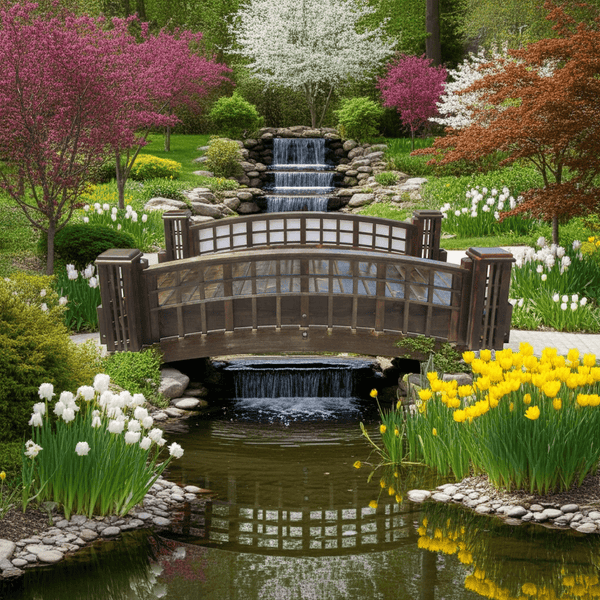 Garden Bridge with Cross Halving Grid Lattice and 4 Trellis Posts 7 ft. x 4 ft. 400 lb. Load Capacity - SamsGazebos Handcrafted Garden Structures