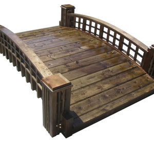 Garden Bridge with Cross Halving Grid Lattice and 4 Trellis Posts 7 ft. - SamsGazebos Handcrafted Garden Structures
