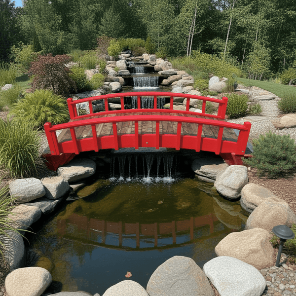 Japanese Wood Garden Bridge 8 ft. (CLEARANCE, Photoshoot Model) - SamsGazebos Handcrafted Garden Structures