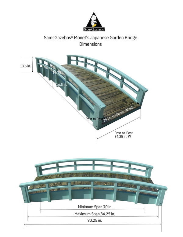 Monet's Japanese bridge 8 ft. - SamsGazebos Handcrafted Garden Structures
