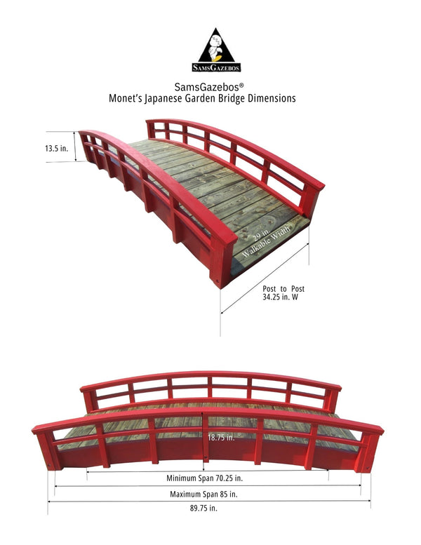 Monet's Japanese bridge 8 ft. - SamsGazebos Handcrafted Garden Structures