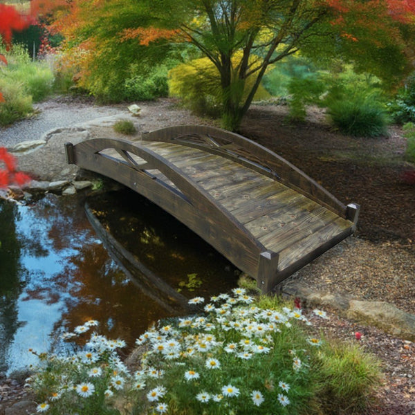Musashi Japanese wood garden bridge 6 ft. - SamsGazebos Handcrafted Garden Structures