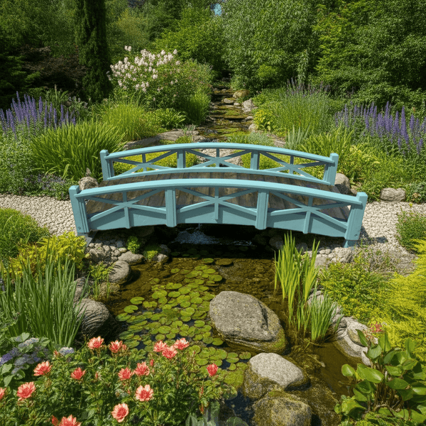 Chelsea Wood Garden Bridge 8 ft. - SamsGazebos Handcrafted Garden Structures