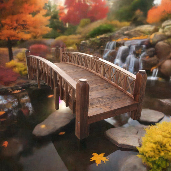 Swan Garden Bridge Medium Cross Halving Lattice Rails Commercial Grade 12 ft. - SamsGazebos Handcrafted Garden Structures
