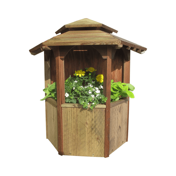 Wall Mount Wooden Gazebo Planter with Pagoda Roof - SamsGazebos Handcrafted Garden Structures