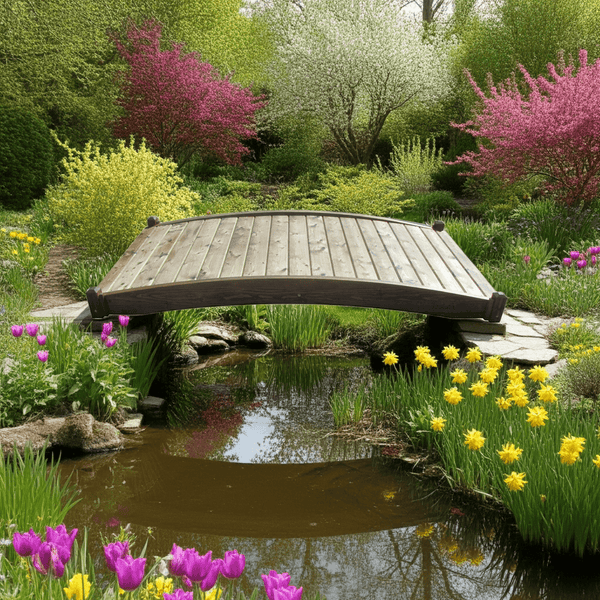 Zen Japanese Wood Garden Bridge 8 ft. x 4 ft. 400 lb. Load Capacity - SamsGazebos Handcrafted Garden Structures