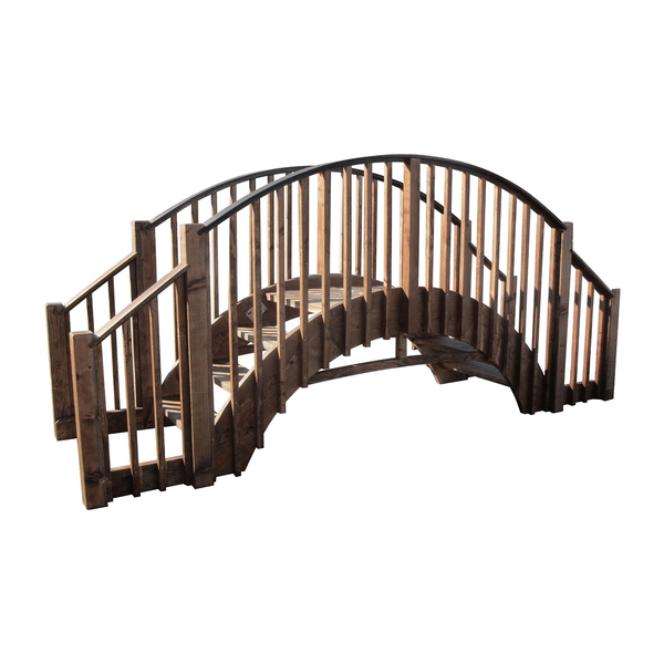 Imperial Wooden Garden Bridge with Stairs 4 Rail Extensions 8 ft. - SamsGazebos Handcrafted Garden Structures