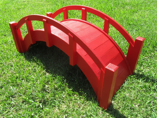 Miniature Japanese Wooden Garden Bridge 25 Inches Red - SamsGazebos Handcrafted Garden Structures