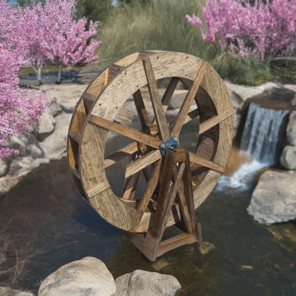 Small Japanese Wooden Water Wheel 30 Inches - SamsGazebos Handcrafted Garden Structures