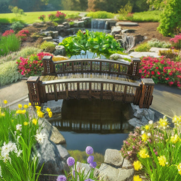 Garden Bridge with 4 Trellis Posts 7 ft. - SamsGazebos Handcrafted Garden Structures