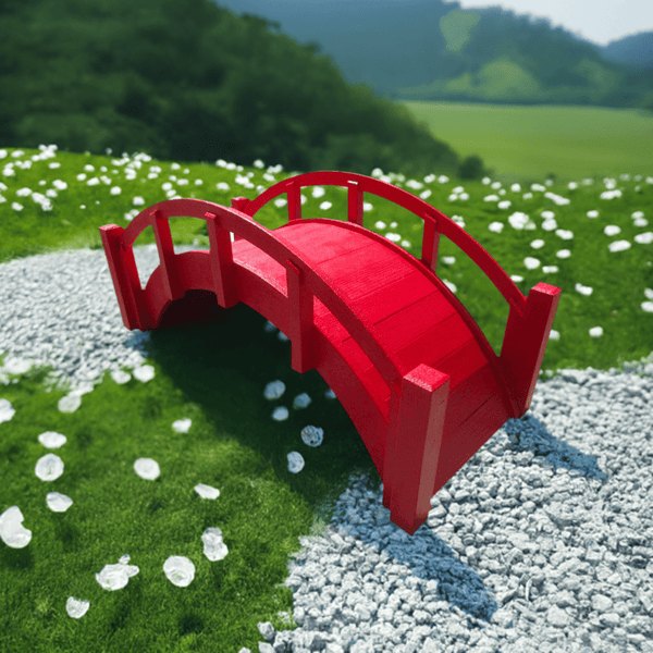 Miniature Japanese Wooden Garden Bridge 25 Inches Red - SamsGazebos Handcrafted Garden Structures