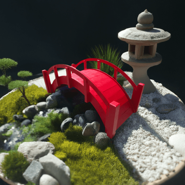 Miniature Japanese Wooden Garden Bridge 25 Inches Red - SamsGazebos Handcrafted Garden Structures