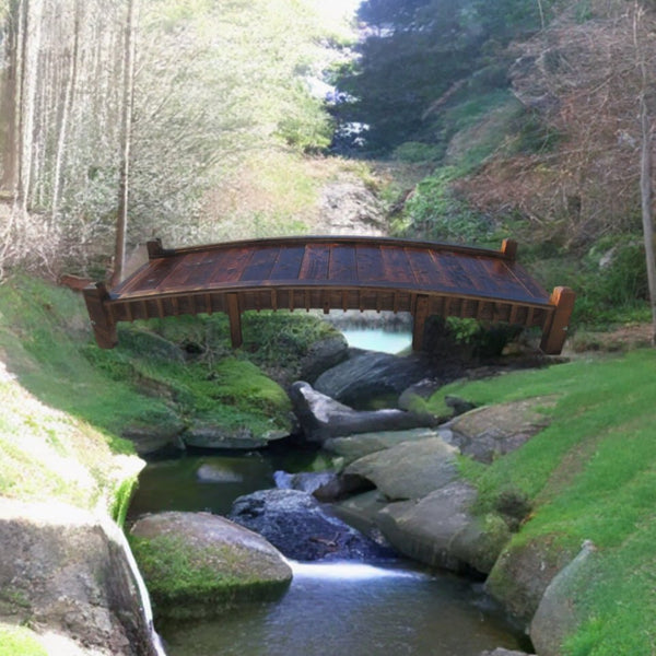 Wooden Garden Bridge with Low Rails Commercial Grade 12 ft. - SamsGazebos Handcrafted Garden Structures