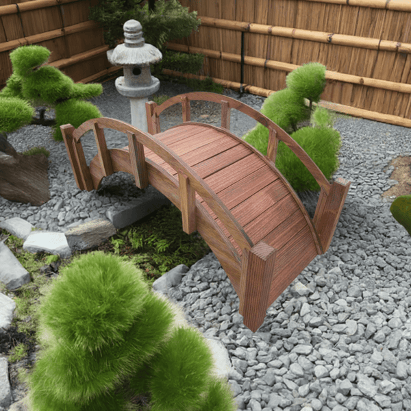 Miniature Japanese Wooden Garden Rainbow Bridge 25 Inch Brown - SamsGazebos Handcrafted Garden Structures