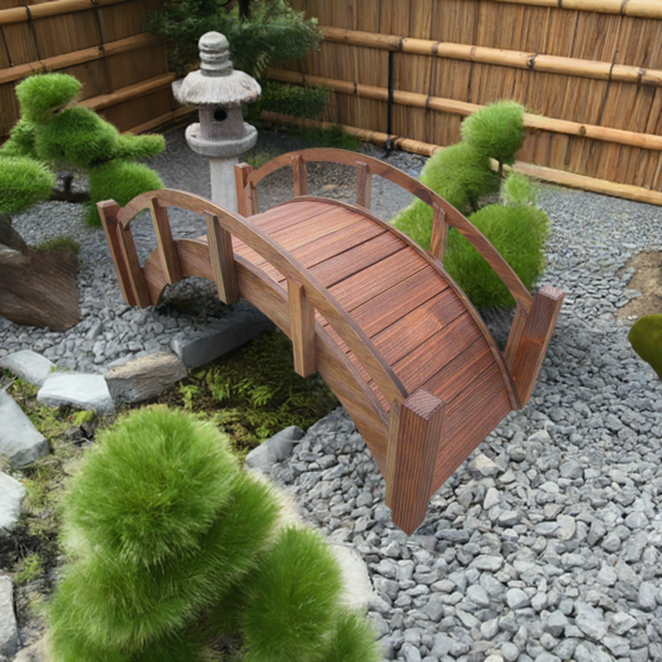 Miniature Japanese Wooden Garden Rainbow Bridge 25 Inch Brown