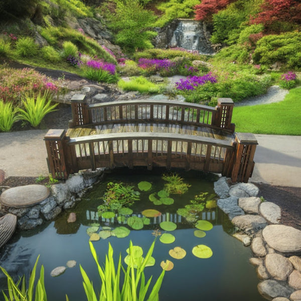 Garden Bridge with 4 Trellis Posts 7 ft. - SamsGazebos Handcrafted Garden Structures