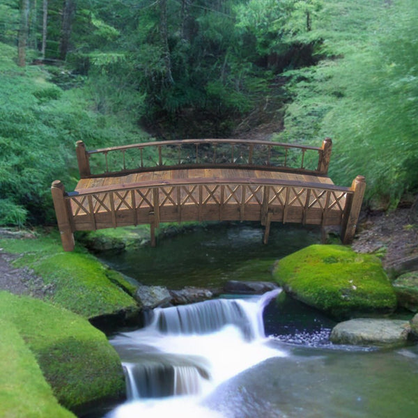 Swan Garden Bridge Medium Cross Halving Lattice Rails Commercial Grade 12 ft. - SamsGazebos Handcrafted Garden Structures