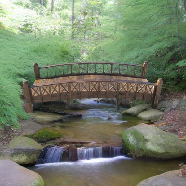 Swan Garden Bridge Medium Cross Halving Lattice Rails Commercial Grade 12 ft. - SamsGazebos Handcrafted Garden Structures