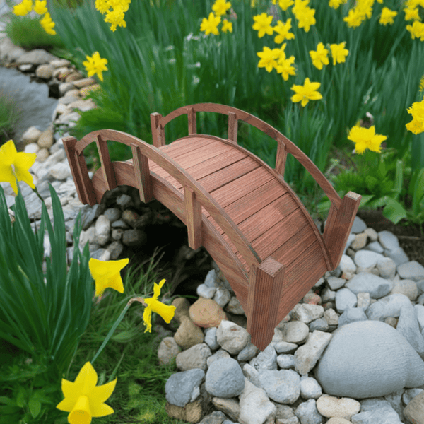 Miniature Japanese Wooden Garden Rainbow Bridge 25 Inch Brown - SamsGazebos Handcrafted Garden Structures