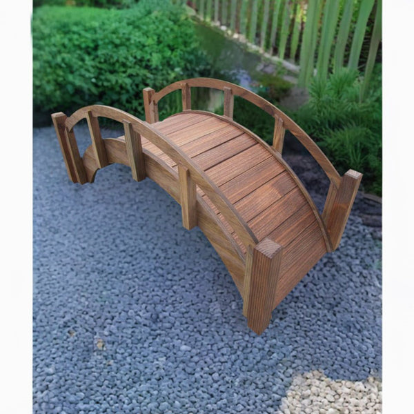 Miniature Japanese Wooden Garden Rainbow Bridge 25 Inch Brown - SamsGazebos Handcrafted Garden Structures