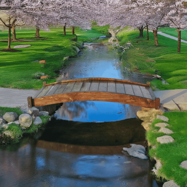 Japanese Zen Wood Garden Bridge 6 ft. - SamsGazebos Handcrafted Garden Structures