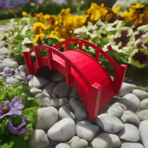 Miniature Japanese Wooden Garden Bridge 25 Inches Red - SamsGazebos Handcrafted Garden Structures