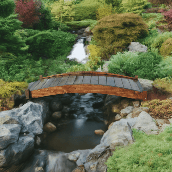 Japanese Zen Wood Garden Bridge 6 ft. - SamsGazebos Handcrafted Garden Structures