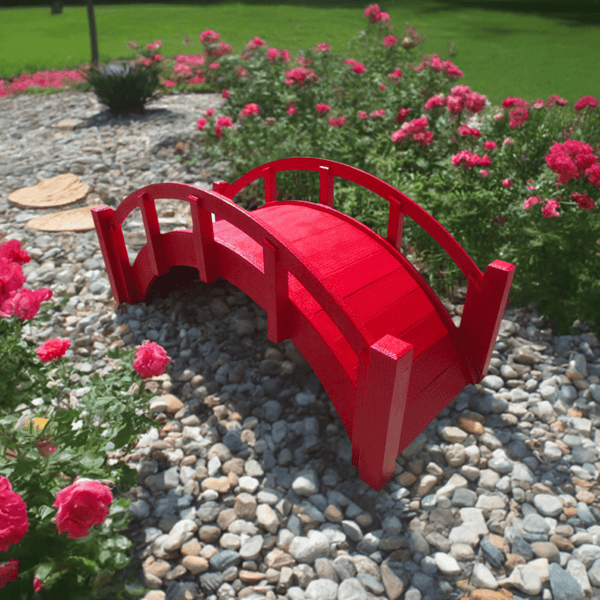 Miniature Japanese Wooden Garden Bridge 25 Inches Red - SamsGazebos Handcrafted Garden Structures