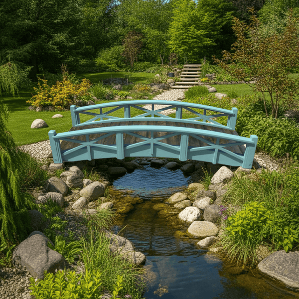 Chelsea Wood Garden Bridge 8 ft. - SamsGazebos Handcrafted Garden Structures