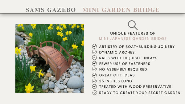 Miniature Japanese Wooden Garden Rainbow Bridge 25 Inch Brown - SamsGazebos Handcrafted Garden Structures