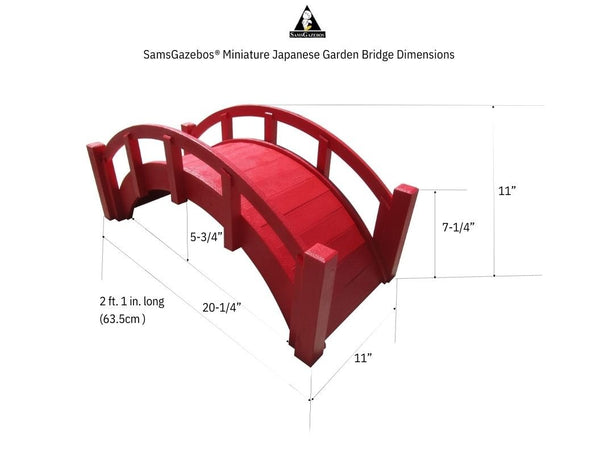 Miniature Japanese Wooden Garden Bridge 25 Inches Red - SamsGazebos Handcrafted Garden Structures