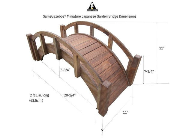 Miniature Japanese Wooden Garden Rainbow Bridge 25 Inch Brown - SamsGazebos Handcrafted Garden Structures