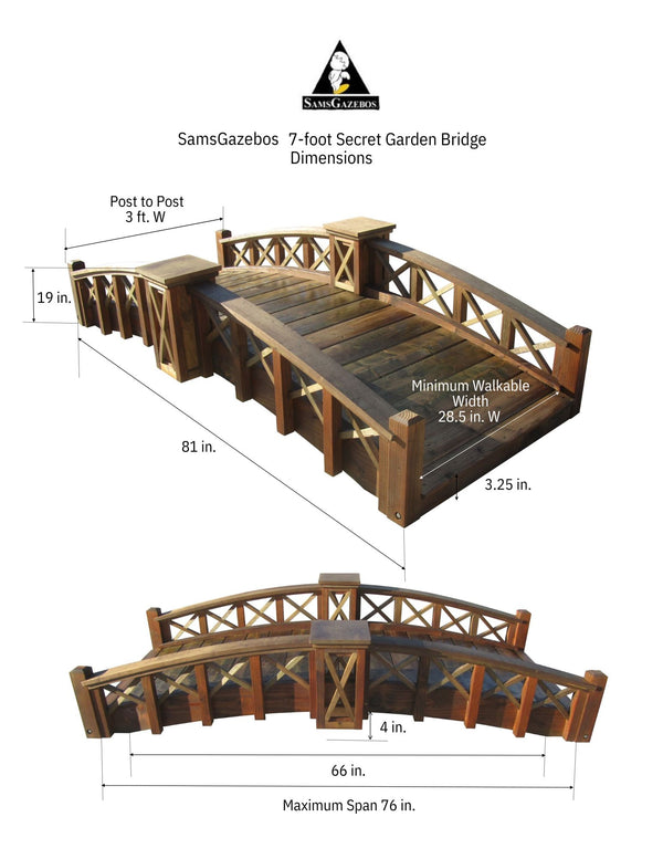 クロスハーフラティスレール付きシークレットガーデンブリッジ 7 フィート。
