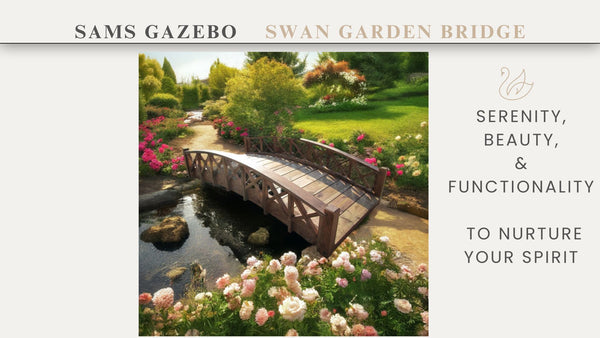 Swan Wooden Garden Bridge with Cross Halving Lattice Railings 6 ft. - SamsGazebos Handcrafted Garden Structures