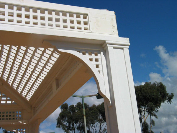 Exterior Wood Brackets Corbels Grid Lattice 16 inches 2 - Pack - SamsGazebos Handcrafted Garden Structures